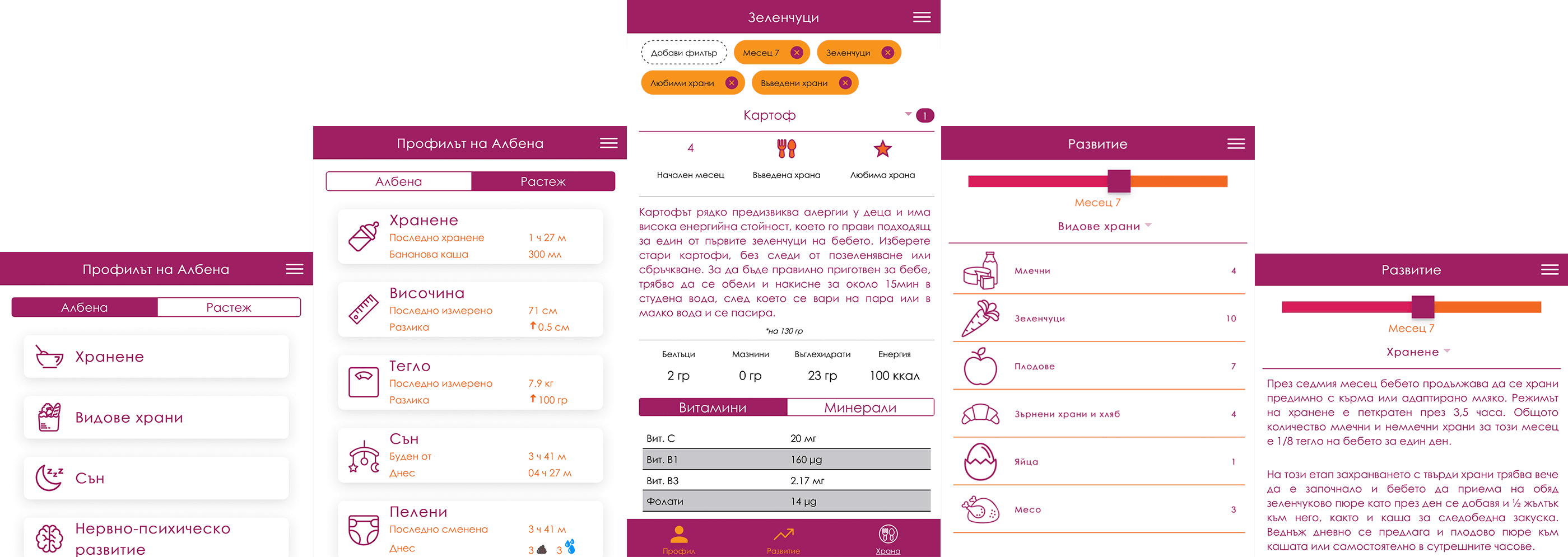 The application screens